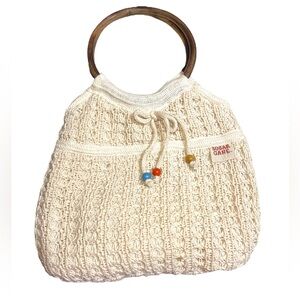 Sugar Cane Sarné Cream Knit Women's Bag with Wooden Handles